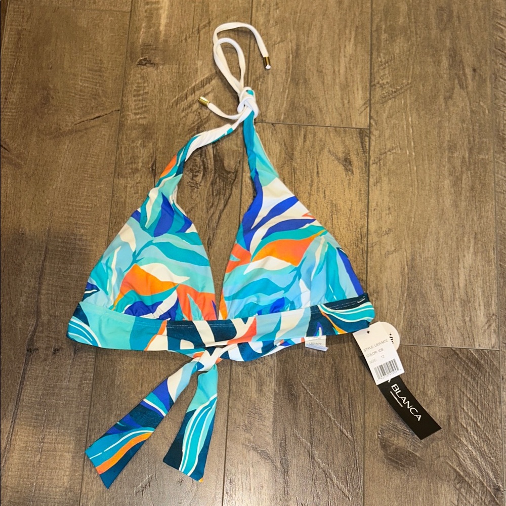 LA BLANCA SWIM "COASTAL PALMS" HALTER TOP NWT SIZE 12